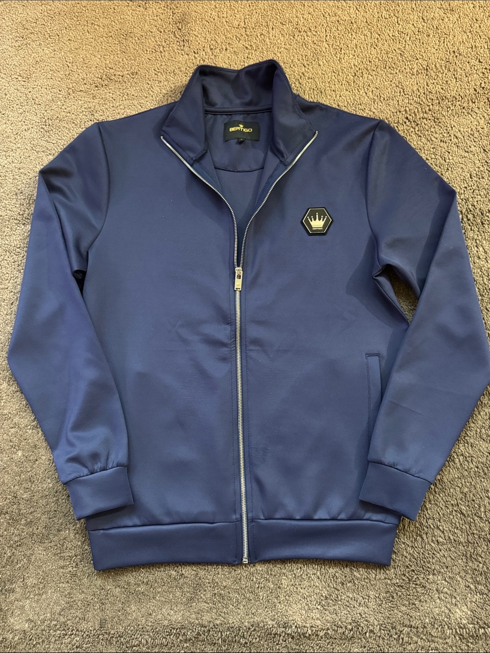 Bertigo Men's Navy Bomber Jacket with Crown Embellishment- S